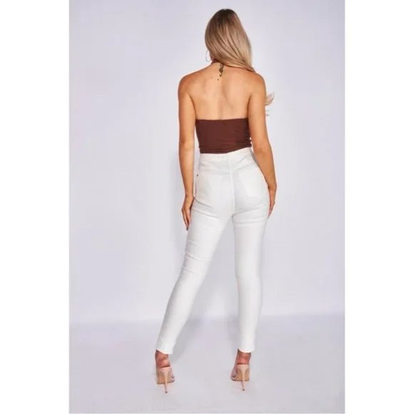 Brown Sleeveless Halter Neck Open Back Backless Bodycon Bodysuit Leotard Top - Picture 7 of 16